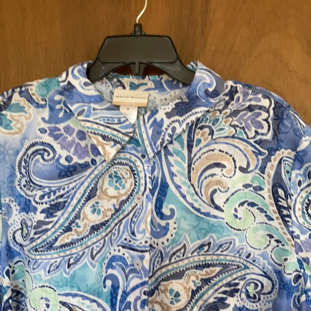 3/$45 Alfred Dunner top abstract floral paisley like print button down shirt 2X - Picture 6 of 17
